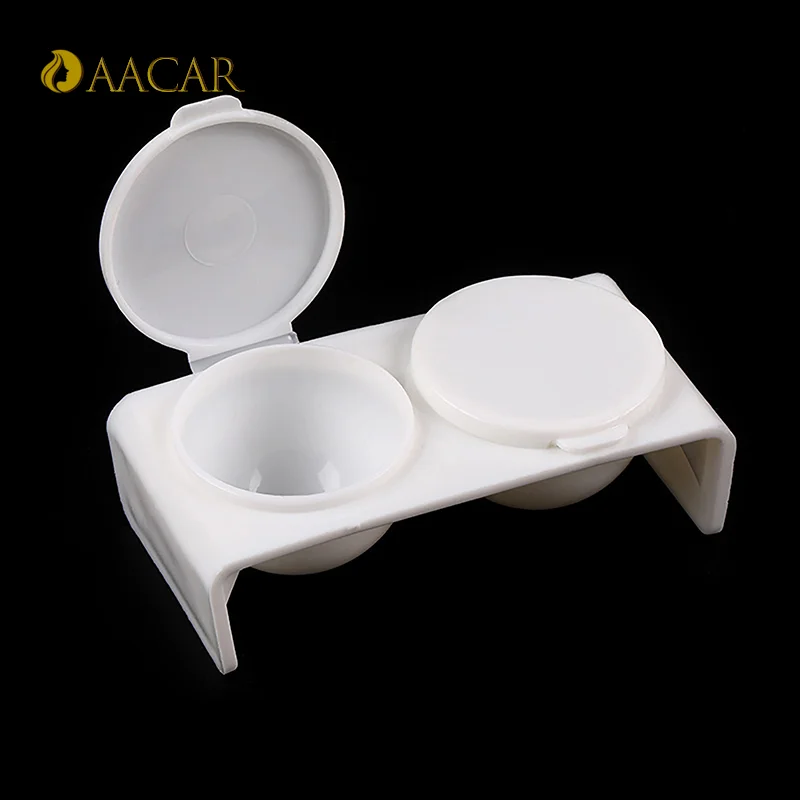 White Plastic Liquid Dappen Dish Twin Cup Nail Art Pigment Holder for Nail Brushes Washing Container with Lids Manicure Tool