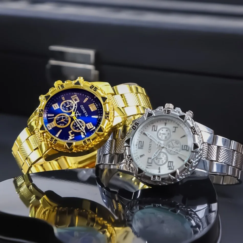 2pcs/Set Men's Fashion Luxury Watch Round Analog Mens Watch Casual Quartz Wrist Watch for Men Birthday Daily Holiday Gifts