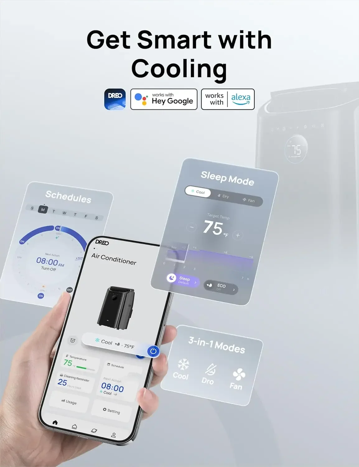 Air Conditioners, 14,000 BTU Air Conditioner for Bedroom with Drainage-free Cooling, 46dB Quiet, APP/Voice/Remote, 24h Timer wit