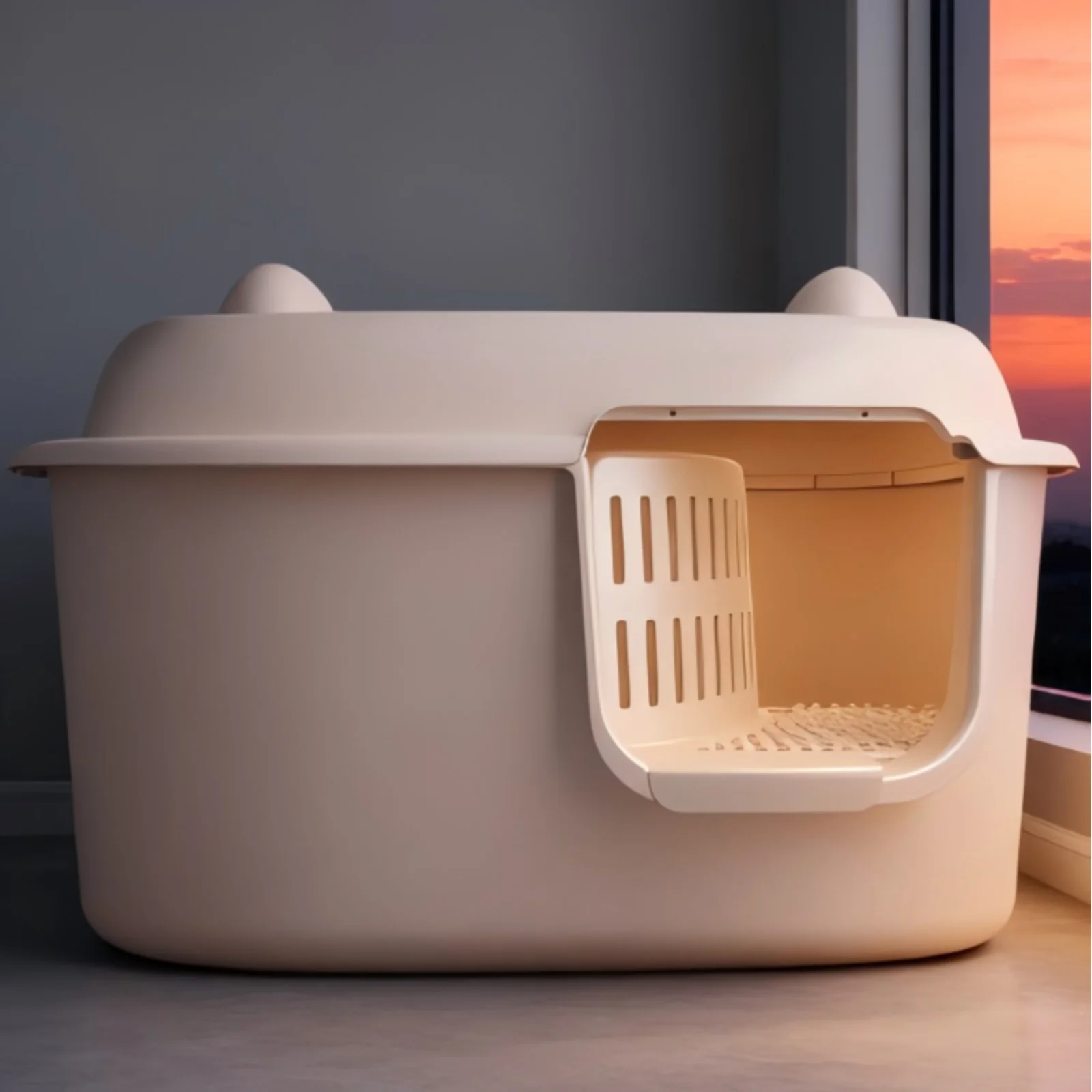 grande-lettiera-per-gatti-lati-alti-jumbo-semichiusa-marrone-chiaro-facile-da-pulire