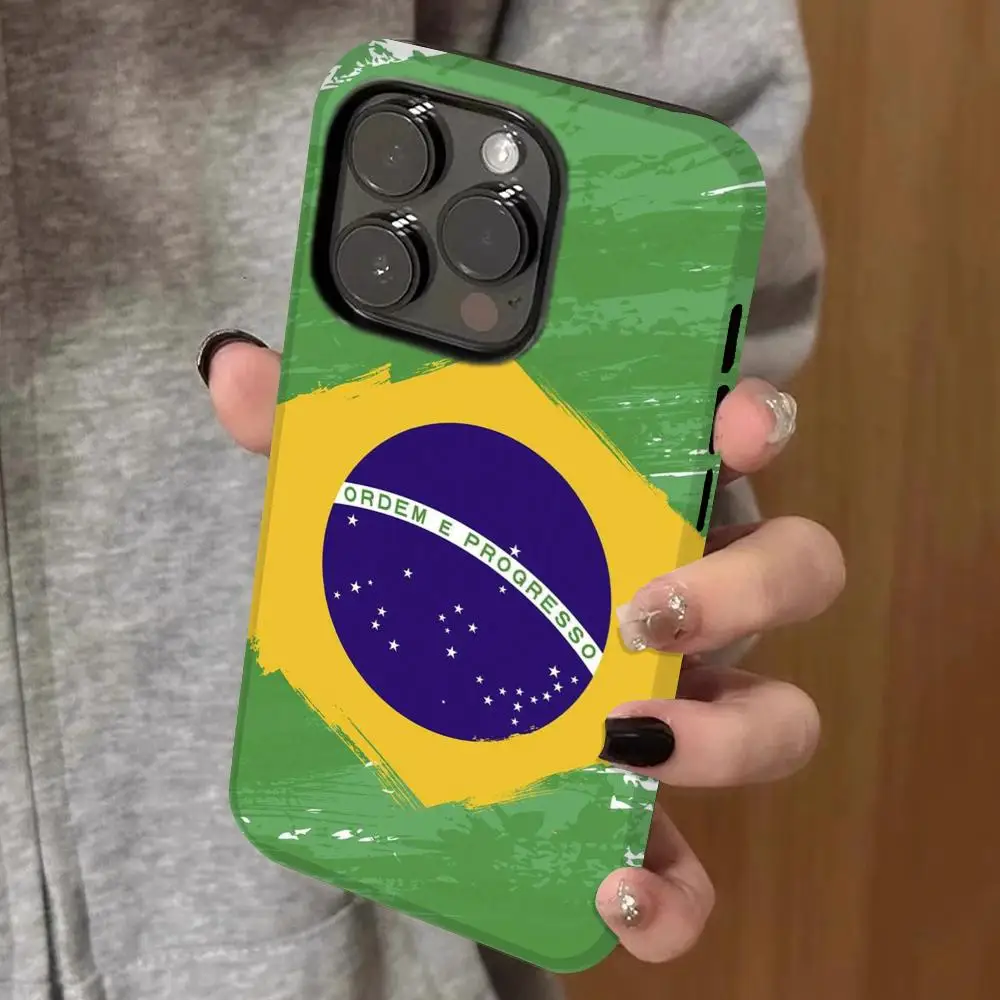 

brazil art flag Phone Case Double-layered 2-in-1 Film Case For IPhone 16 15 Promax 14 13 Pro 12 11 plus Samsung S25 24 23 Covers