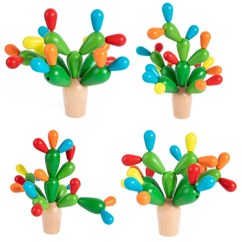 Kreative Kaktus-Bausteine aus Holz für Kinder – pädagogisches Frühlern-Kaktusspielzeug für logisches Denktraining