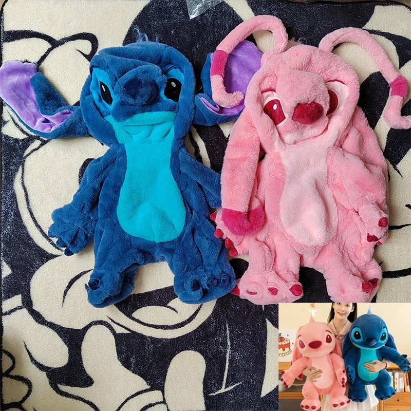 50/90cm Disney Lilo and Stitch Plush Toys Anime Plushie Stich Doll Kawaii Angel Pink Semi-finished Leather Holster Gift for Kids