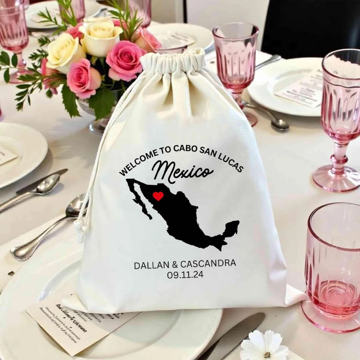 

20 шт. Персонализированные мешки для сувениров в Мексику — Добро пожаловать в сумку для сувениров Cabo — Мексиканские сумки дляestination с картой — Подарки на свадьбу — - На заказ