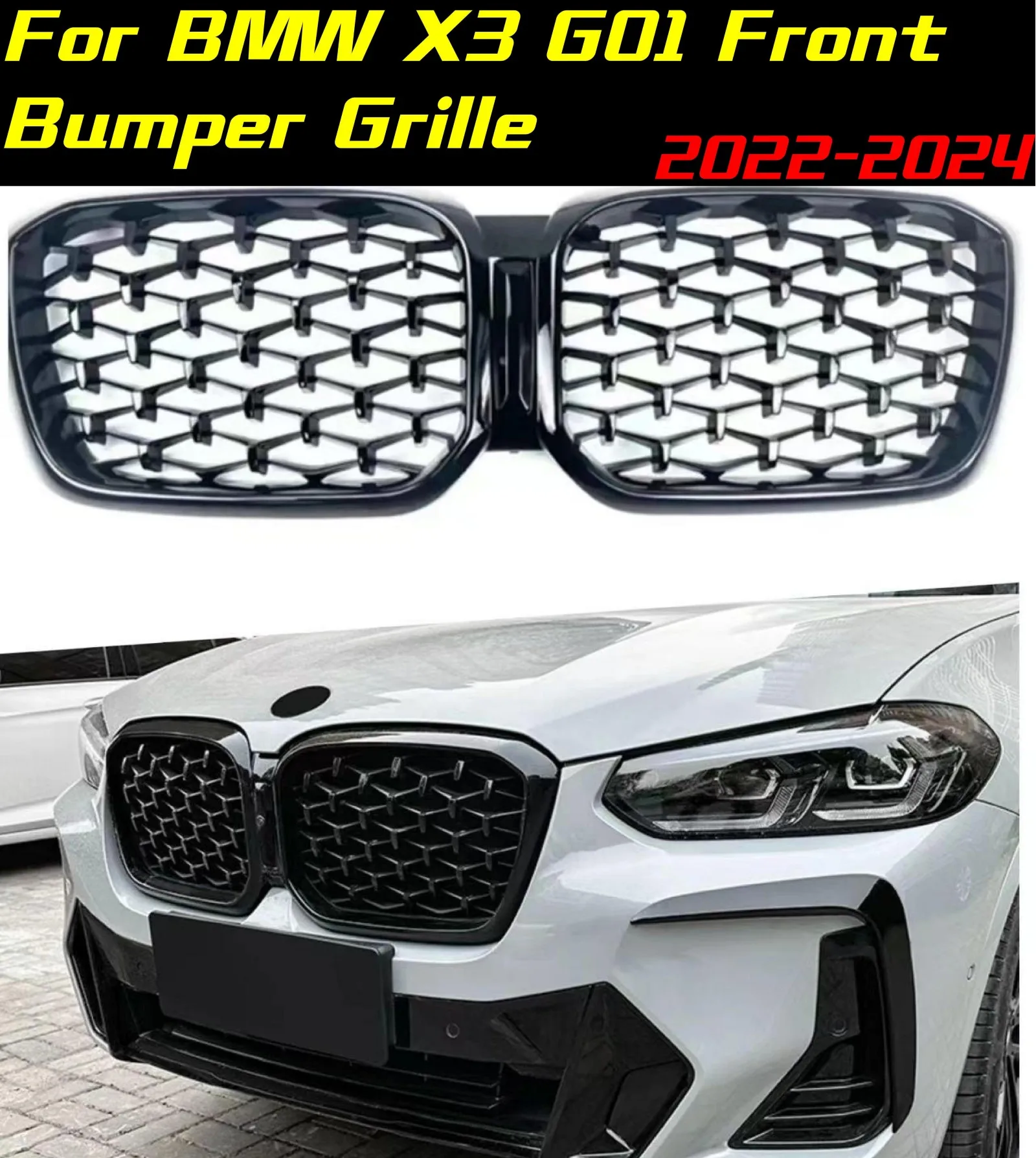 

Front Bumper Grille For BMW X3 G01 2022-2024 Front Grill Auto Racing Grille Grid Body Kits Exterior modification sport kit