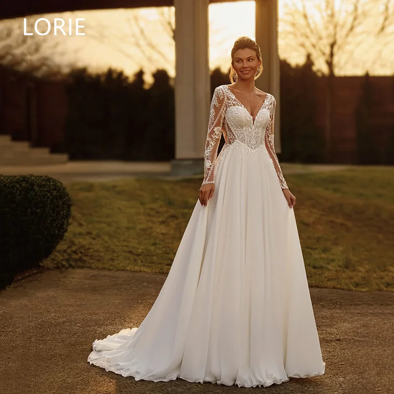 

LORIE Lace Applique A-line فساتين سهرة Side Split Wedding Dress Sexy Bridal Gowns Backless Wedding Gown Customized