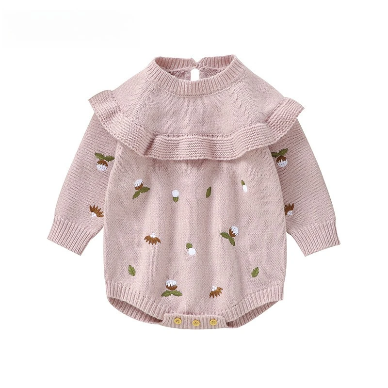 

Autumn Newborn Baby Girls Knitted Bodysuits Long Sleeved Hollow Out Infant Baby Girls Knitted Jumpsuit Kids Clothing
