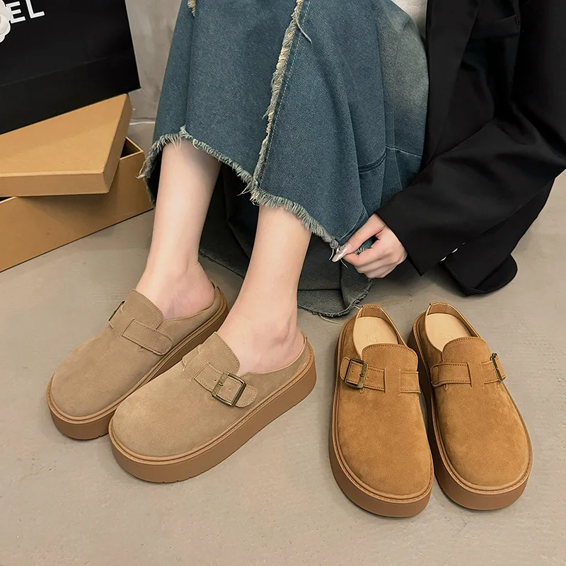 Loafers Shoes Mules For Women 2024 House Slippers Platform Cover Toe Slides Shoes House Slippers Platform Cover Toe Slides Loafe