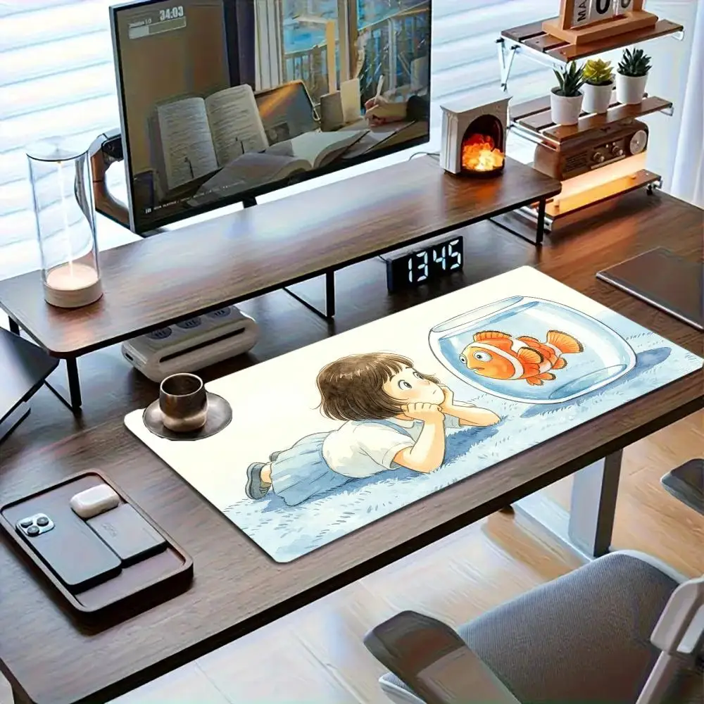 Cute Watercolor Kids Aquarium Fish Tank Art mousepad Non‑Slip Natural Rubber Table Mat For Laptop Office Desktop Bedroom Games