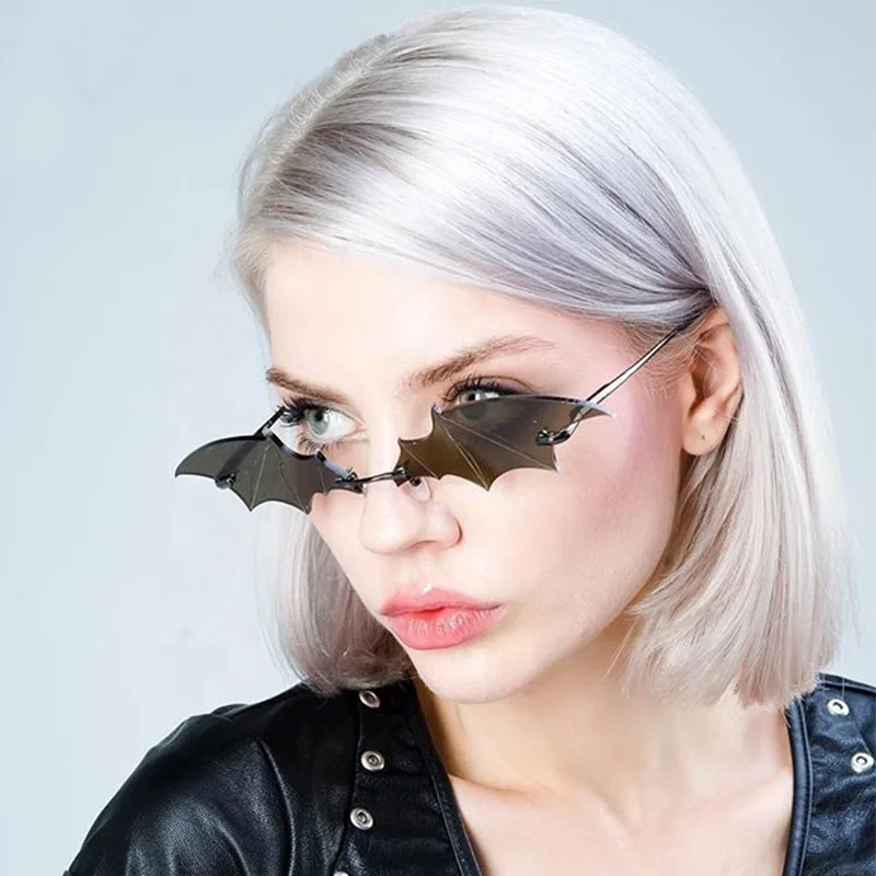 

New Lady Sunglasses European And American Fashion Rimless Glasses Bat Style Womens Fashion Personality Glasses Women Sunglasses