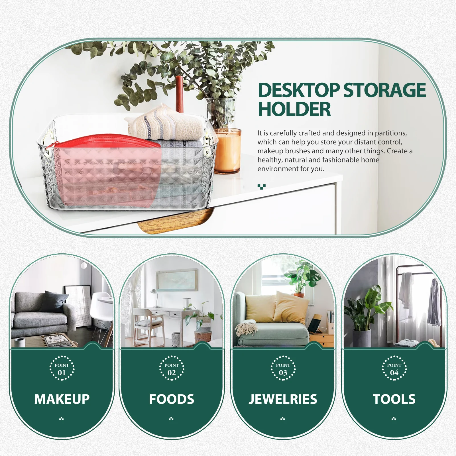 

1pcs Multifunctional Transparent Storage Box Desktop Organizing Container For Cosmetics Snacks Office Supplies Rectangle