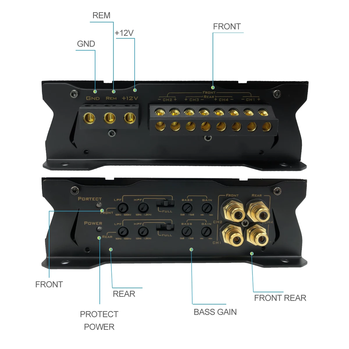 2025 Zeming D4100 4 Channel Full Range Class D Rms 4*100W Car Amplifier for Car Audio Speaker System