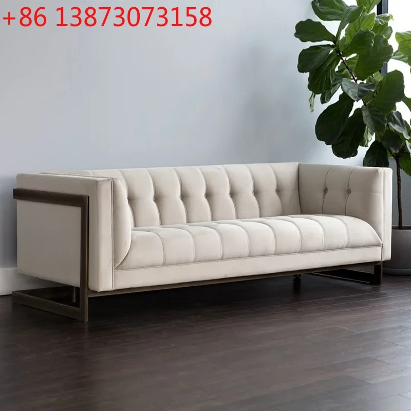 

American living room fabric sofa light luxury metal trio model room reception negotiation sofa post-modern furniture