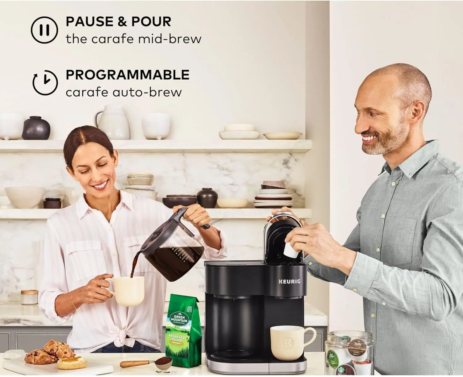 K-Duo Máquina de café com cápsula e jarra K-Cup de dose única, com vários tamanhos de fermentação, reservatório removível de 60 onças, fabricação automática programável C