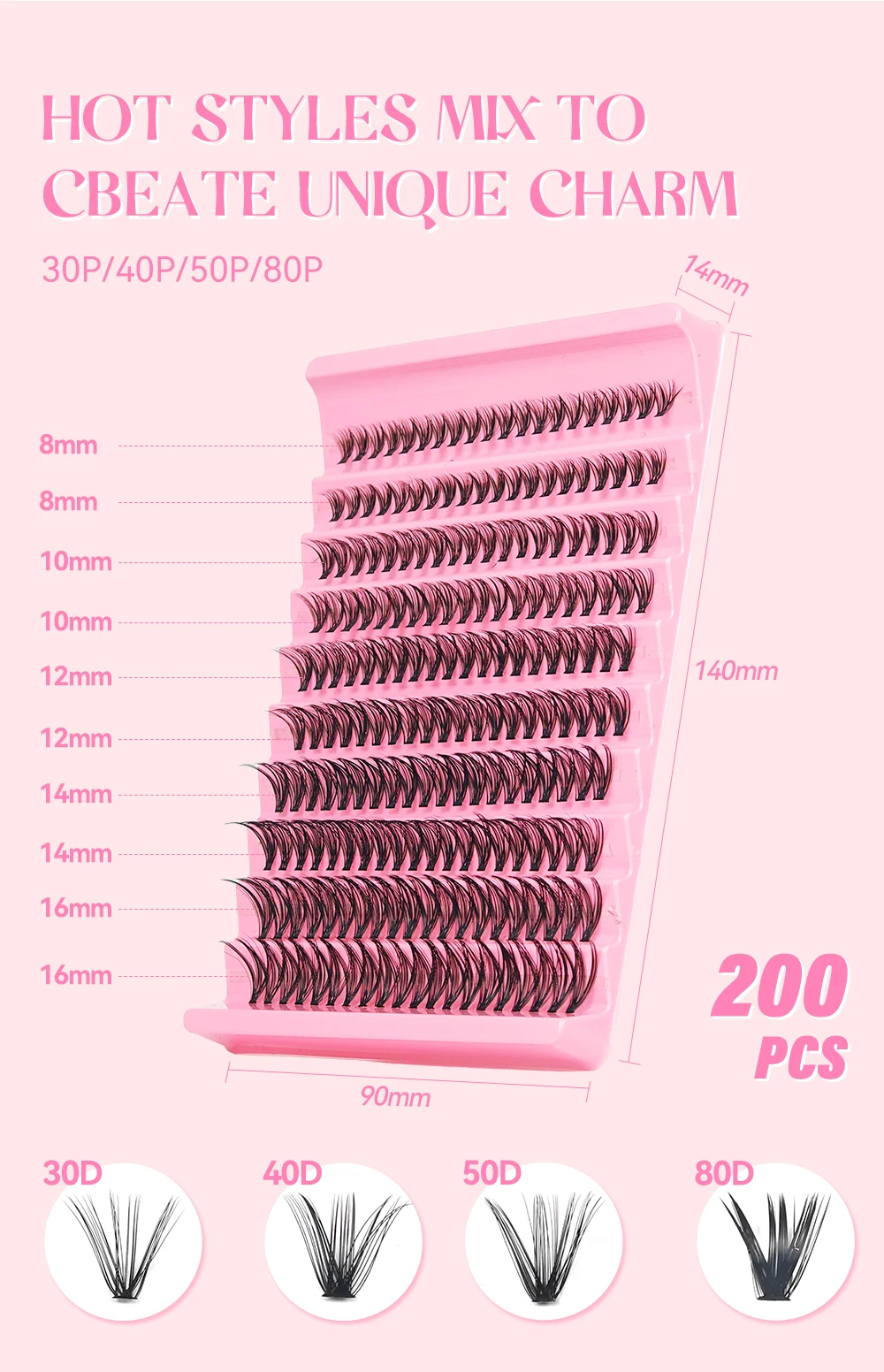 Yelix DIY Cluster-Wimpern 30D 40D 50D 80D Natürlich Flauschig Wiederverwendbar Großhandel für Schönheitssalons, Händler, Profis, Make-up – Detail 2
