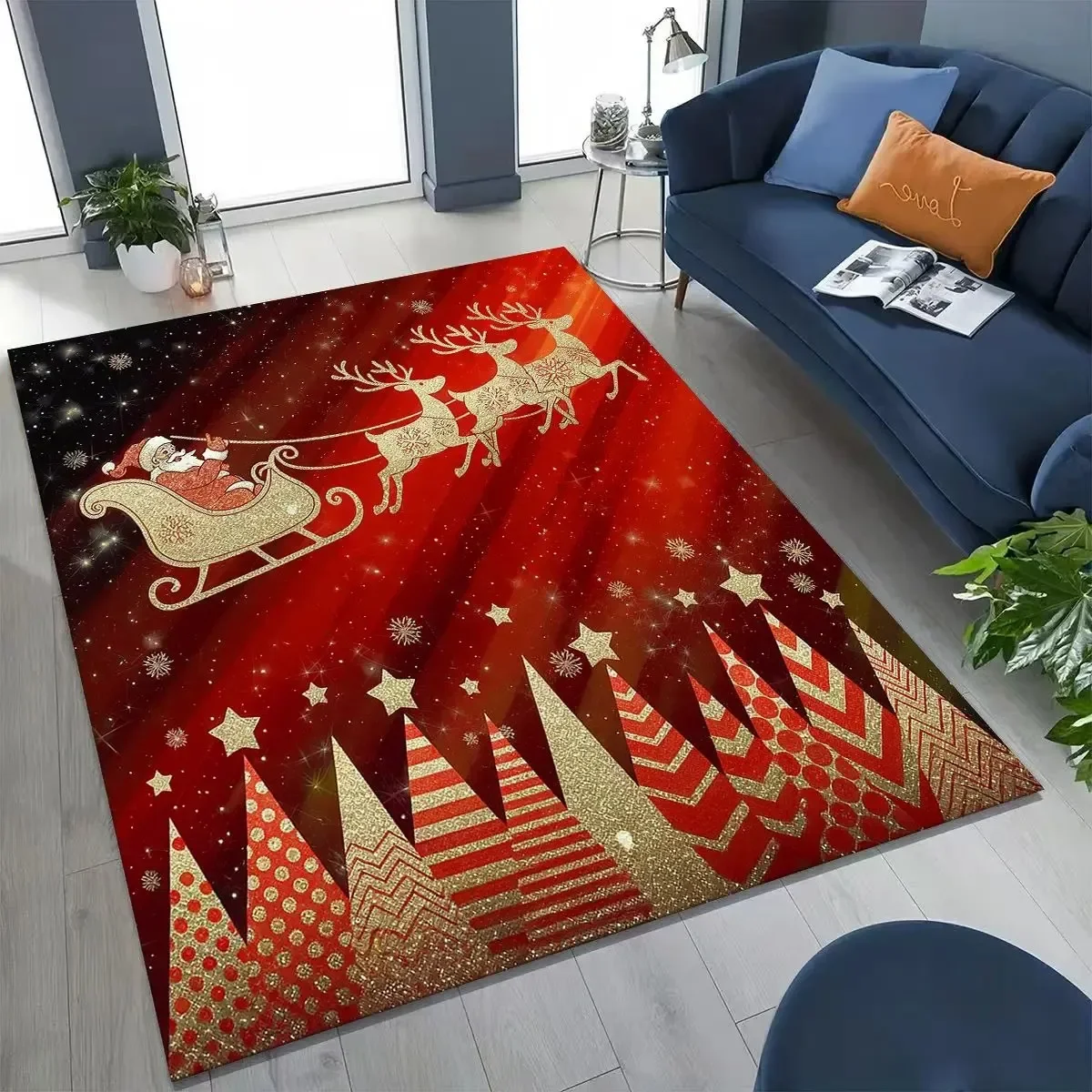 Merry Christmas Tree Santa Claus Cartoon Happy New Year Gift Carpet Rug for Bedroom Living Room Sofa Home Doormat Decor,Non-slip