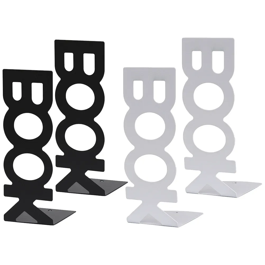 4Pcs Metal Bookends Letter Design Smooth Burr-Free Surface Book Organizers for Shelves Desks Libraries Bookstores Study