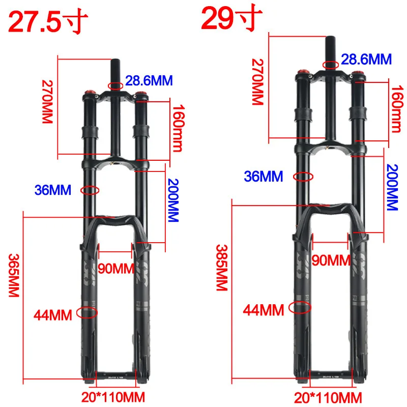 RILCHORN Suspension Air Fork Double Shoulder Bicycle  160mm Travel 27.5 29 Inch Mountain Bike Downhill Rebound  20*110mm Axle