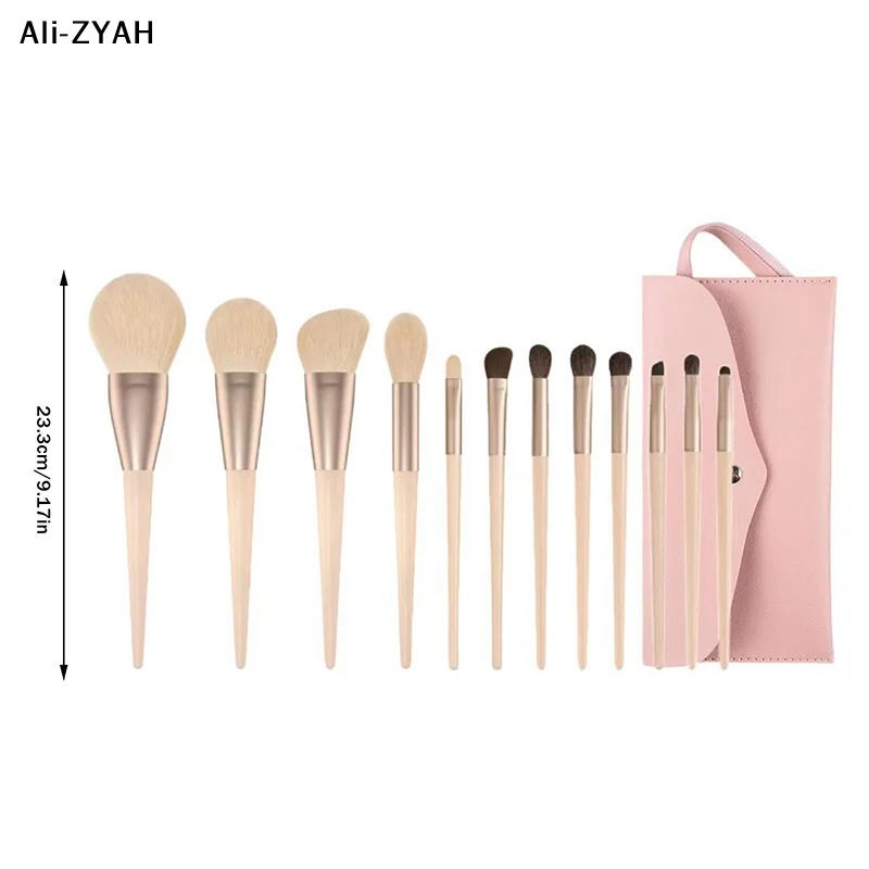 【Ah1】12Pcs 2026 Makeup Brush Set Portable Soft Makeup Tool Loose Powder Blush Concealer Eye Shadow Professional W/Storage Bag