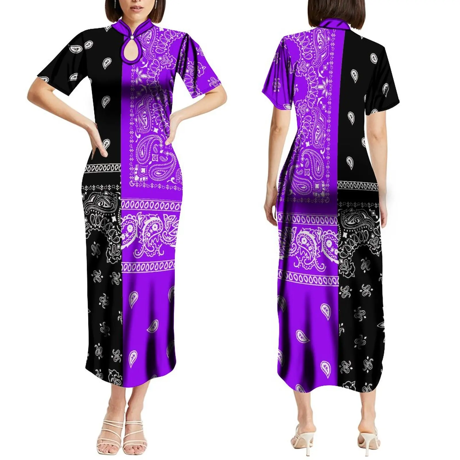 Bandana Custom Women'S New Summer Dress Elegant Slim Dress Stand Collar Dress 2024