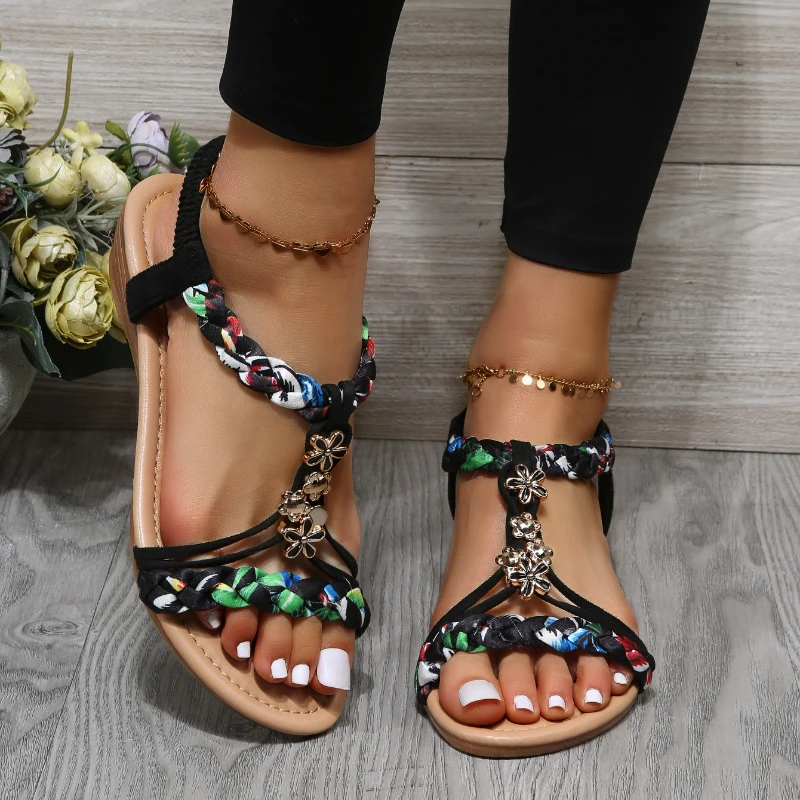 Women Wedges Bohemian Sandals Summer 2023 New In Open Toe Beach Shoes with Low Heels Sandal Lady Casual Sandalias Mujer Verano