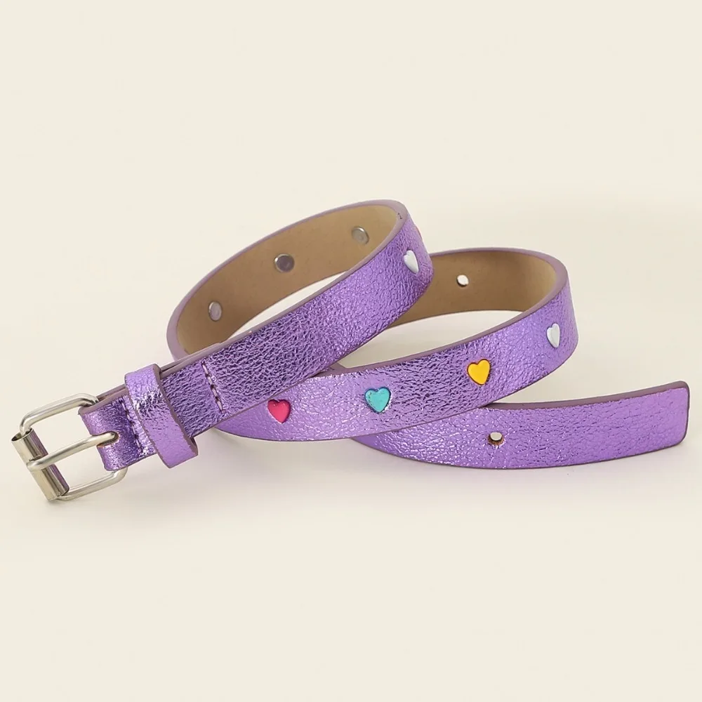 Purple Kids Belt Cute Light Pu Leather Performance Belt Metal Buckle Love Belt