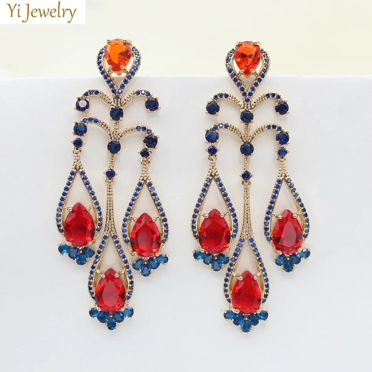 

Long tassel Earrings for Women Vintage Red blue Orange Water Drop pendant Earrings Wedding Evening Party Gift