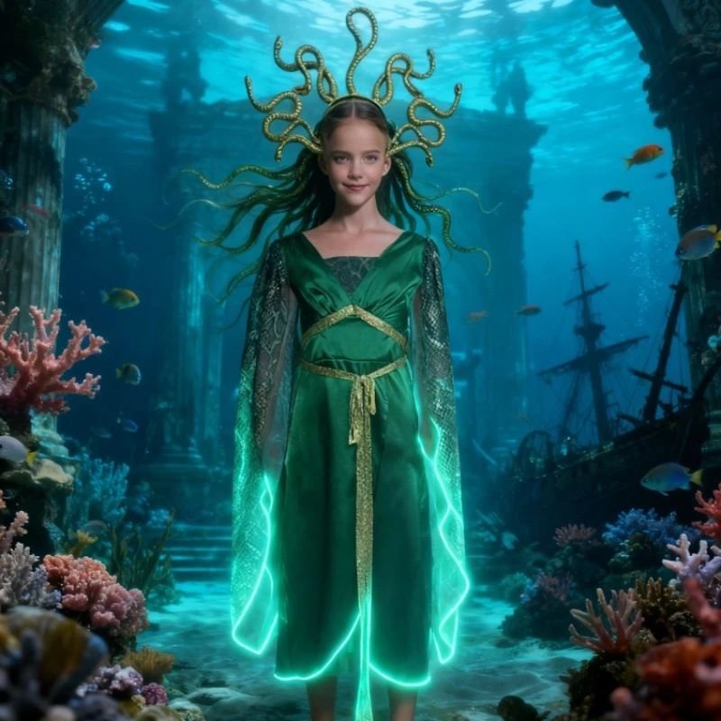 Halloween Popular Greek Mythology Costume Blue Succubus Cosplay Costume Gorgon Scale Performance Costume Stage Styling Set