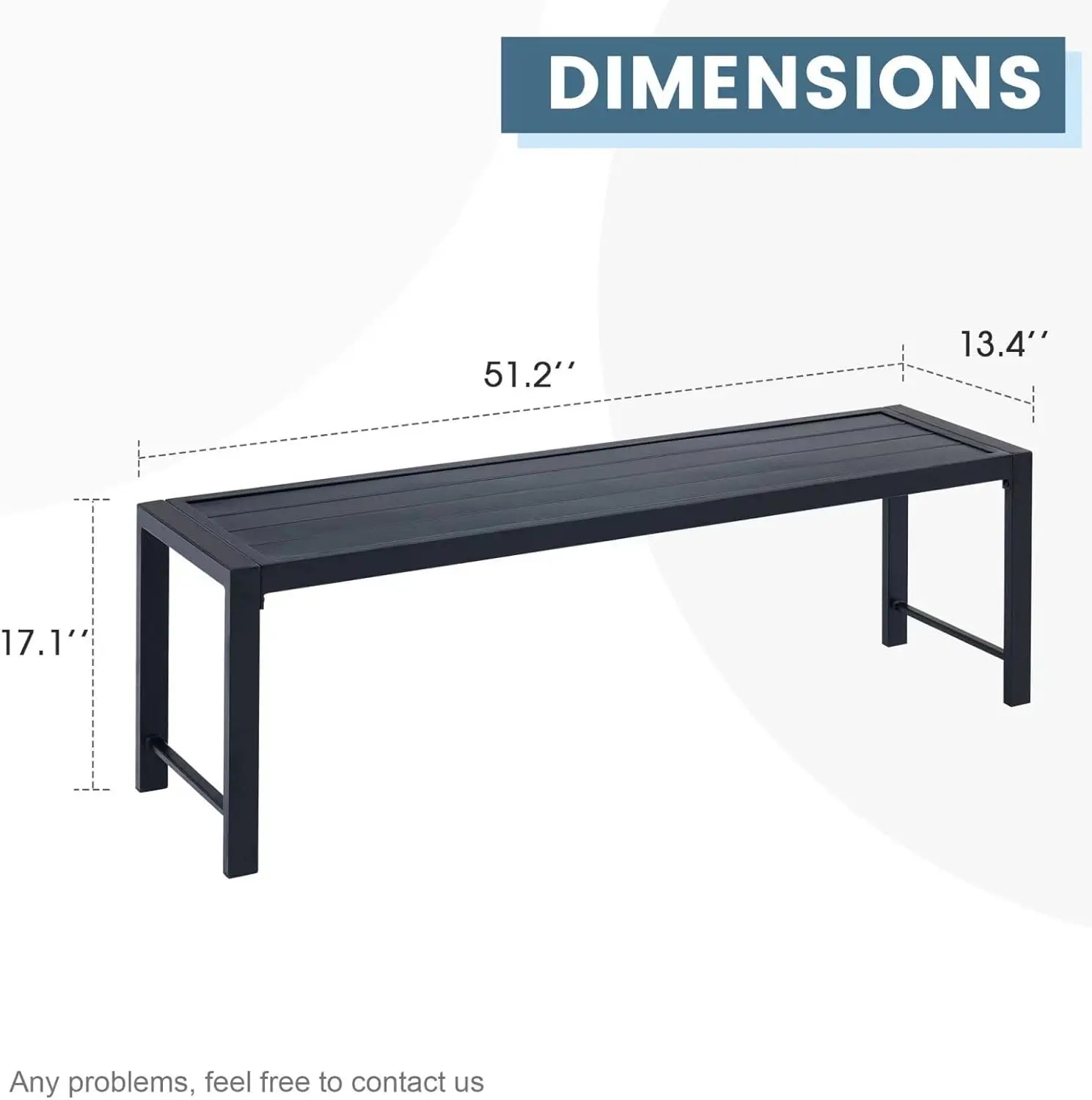 Comfort Corner Backless Patio Outdoor Garden Bench, Black Metal Outdoor Dining Bench for Lawn, Park and Backyard