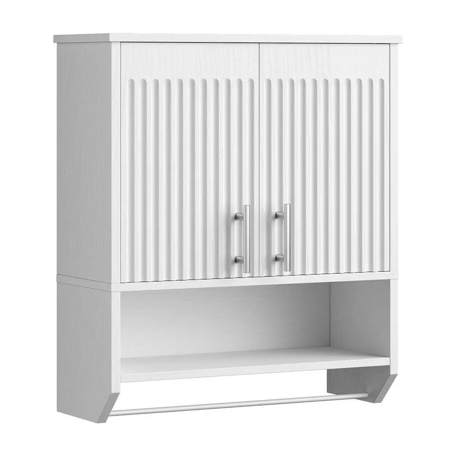 

Fluted Bathroom Wall Cabinet, Farmhouse Medicine Cabinet with 2 Fluted Doors, Wall Storage Shelf with Towel Rack, Adjustable She