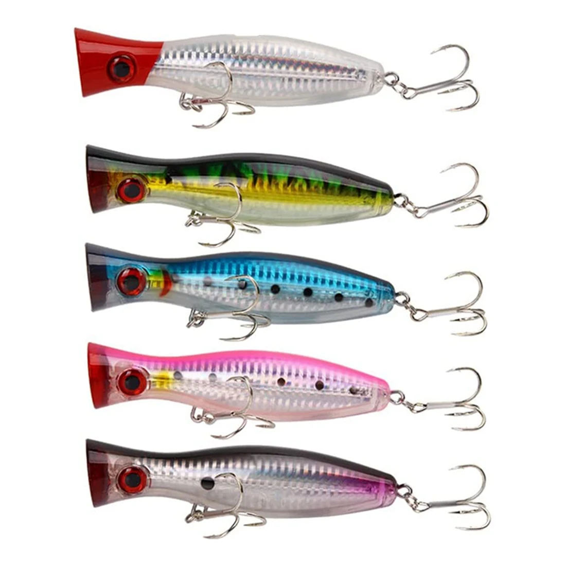 Surface Fishing Lures - Popper - Catching / Spinning Fishing Pack - Sea Fishing - 5 Pieces - 12.5cm and 40 Grams