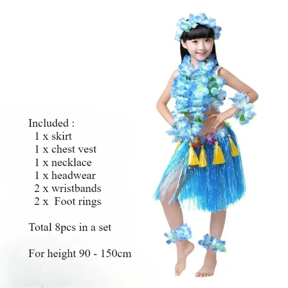 

7/8Pcs New Costume Hawaiian Hula Skirt Set Wristbands Headband Hula Dancer Costume Bra Hawaiian Costumes Hawaii Party Supplies