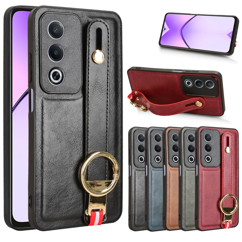 Luxury Wristband Leather Stand Case for OPPO A3 Pro K12x A80 5G Cover With Ring Opener Shell Coque Fundas