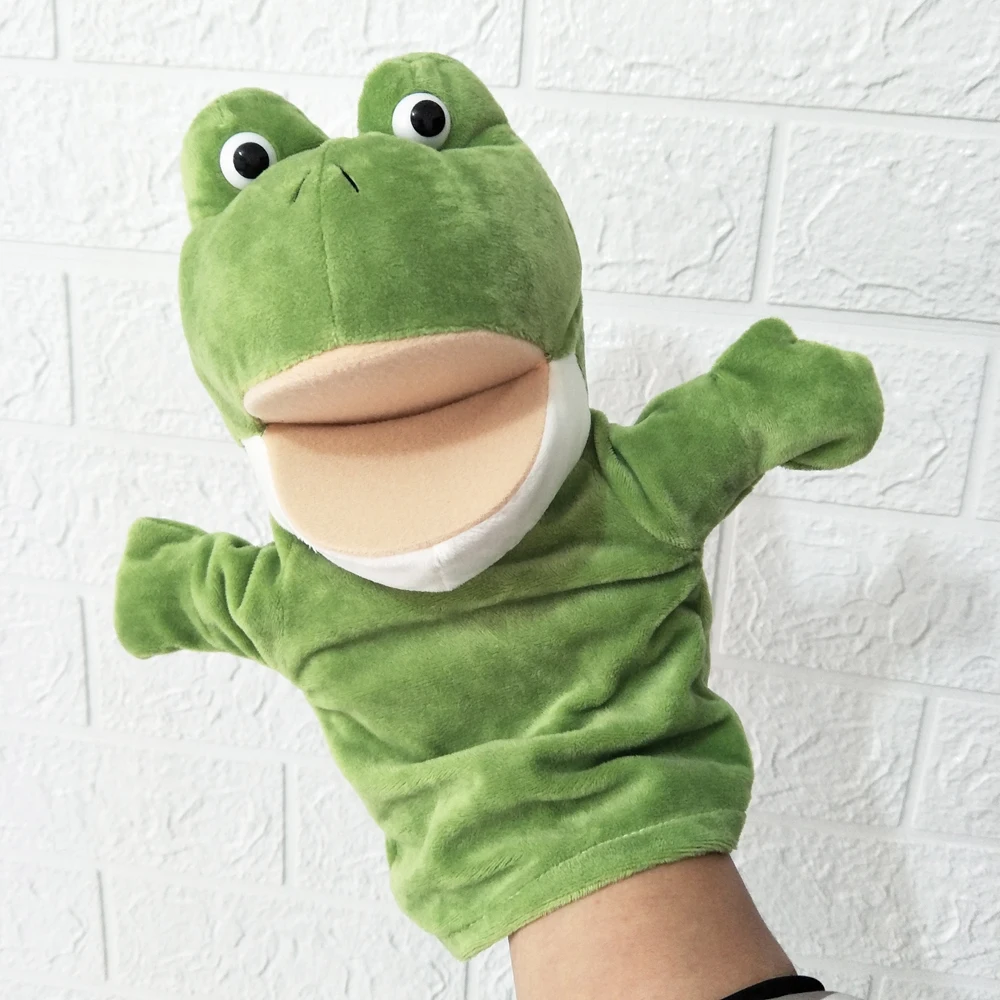 Weiches gefülltes Geschenk, niedliches grünes Frosch-Handpuppen-Plüschtier mit offenem Mund für Kinder