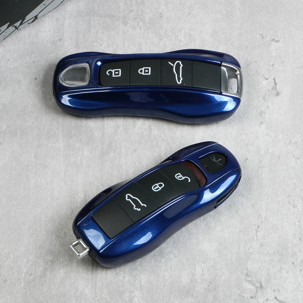 Gentian Blue ABS Plastics Car Key Case Cover Shell for Porsche Macan 718/911 Taycan Boxster Cayman Panamera Cayenne