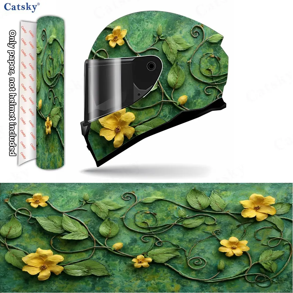 

2D Plane Yellow Flower Vine Helmet Vinyl Wraps, Waterproof Scratch-Resistant Full Face Helmet Decals, Durable PVC Decoration Pro