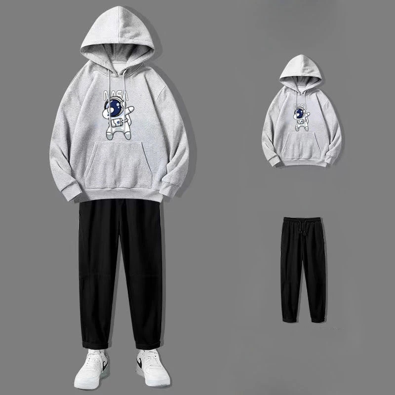 Cartoon Astronaut Print Loose Hoodie Casual Pants Two-piece Set Female Student Sports Suit Tracksuit Running Suit