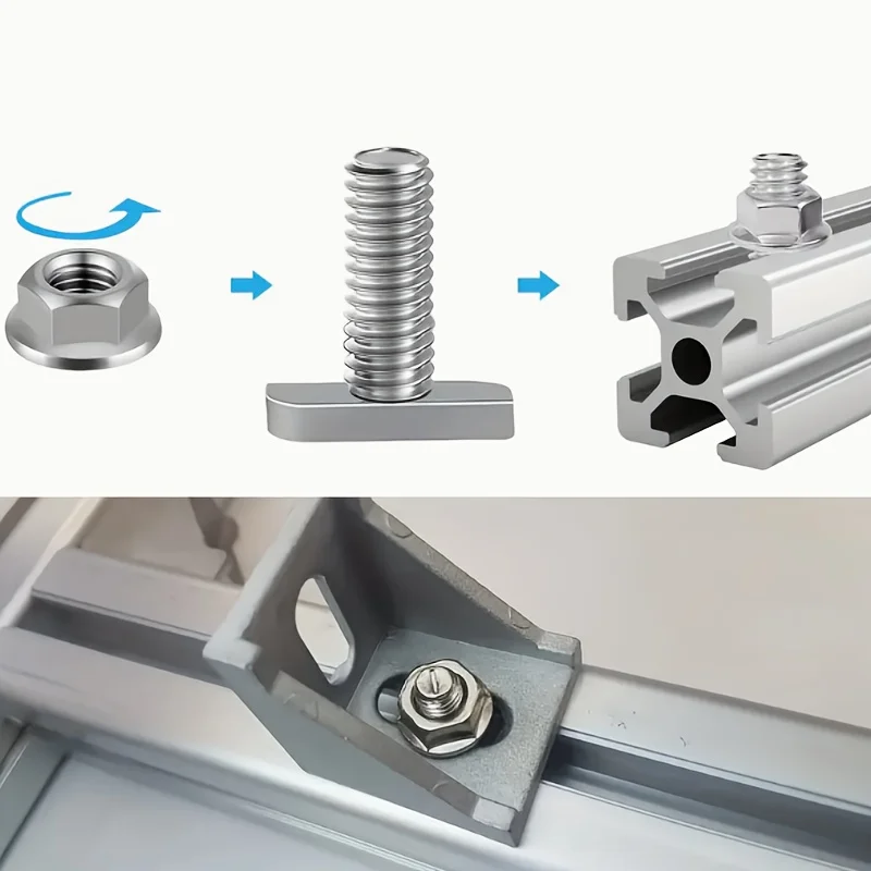 40Pcs Stainless Steel T-Bolts, Square Head Screws for Slots, Square Head Screws, M8 Hex Head Fastening Screws with Flange, Suitable for Greenhouses, Photovoltaic Power Generation, and Solar Installations