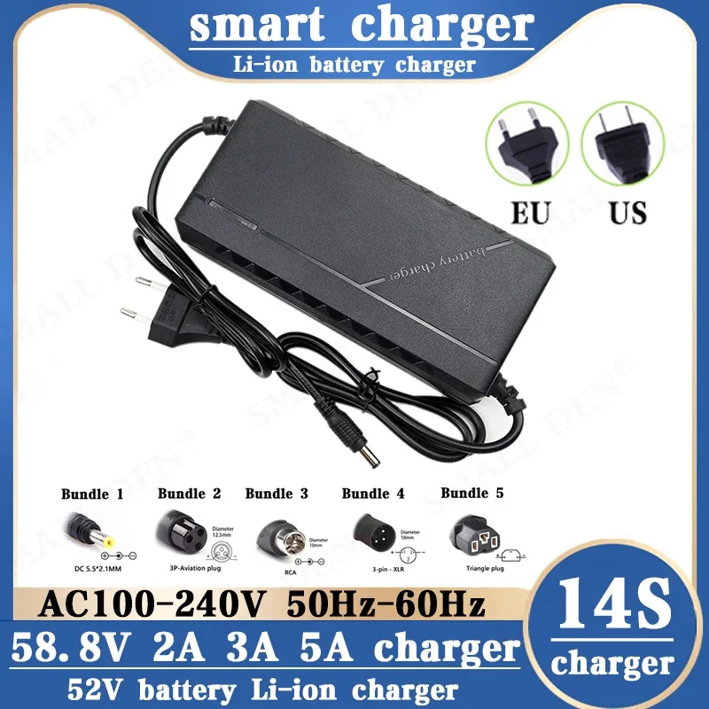 58.8V 2A 3A 5A Lithium Battery Charger AC100-240V For 14S 52V Electric Scooter Ebike Motorbike Li-ion Cell Fast &Safe Charging