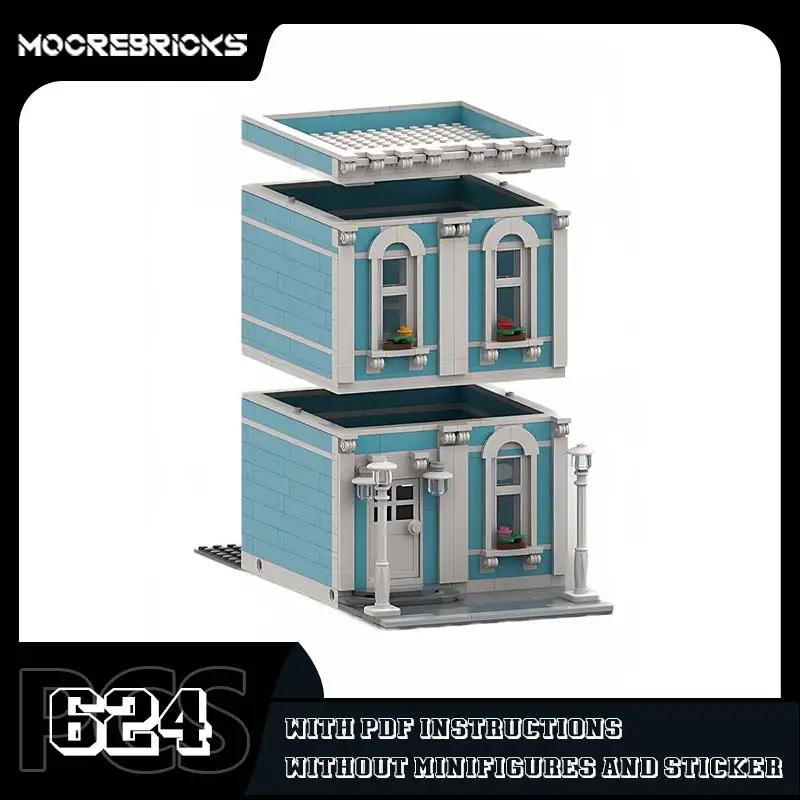 Landscape Series Modular Blue House Building Blocks City Classic Architecture DIY Model Bricks Toy Children's Assembly Set Gift