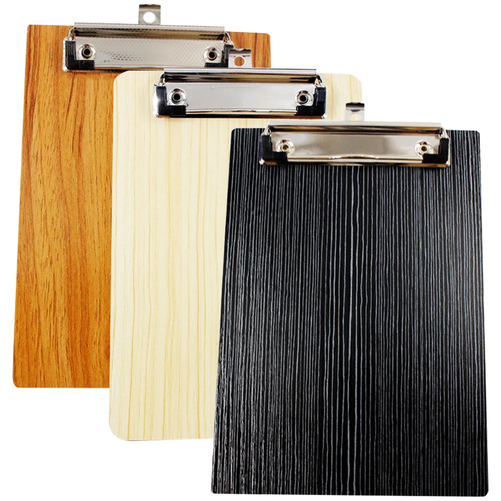 

3pcs Portable Wooden Writing Clipboard Office Thick Board File Clip Lightweight Multi-Function Document Storage