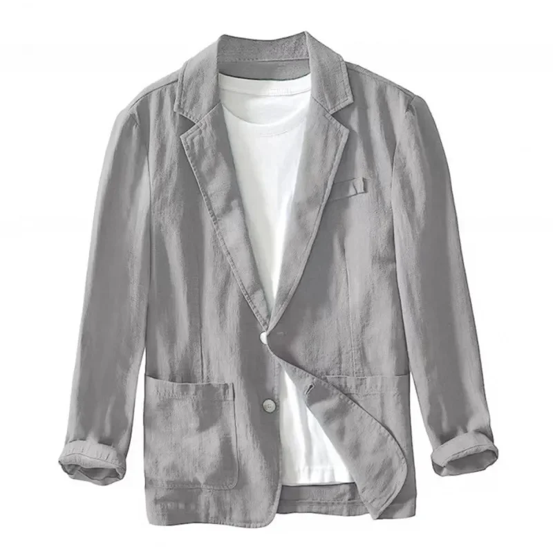 

White Cotton Linen Suit Coat Men's Spring Summer Pure Color Slim Casual Business Thin Mens Blazer Jacket Comfortable Breathable