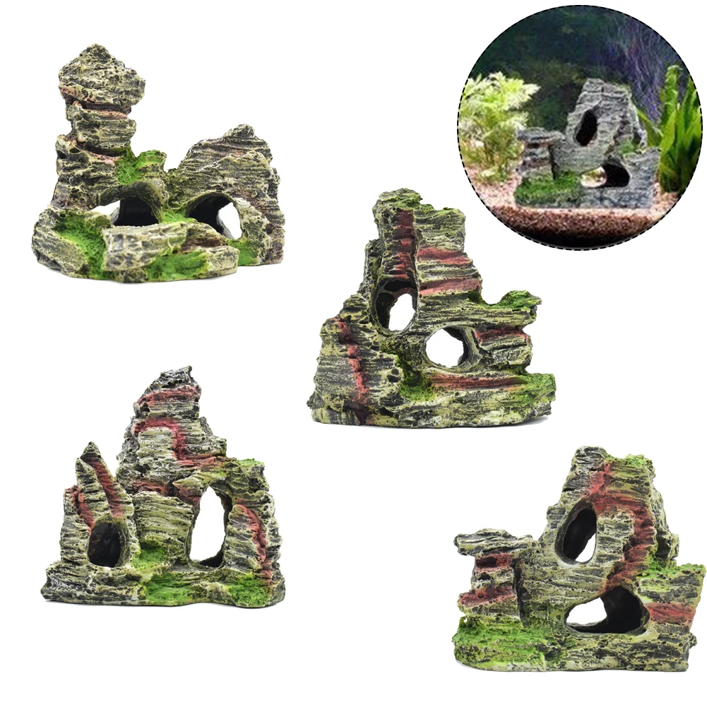 

11x10 X5.5cm Mountain View Aquarium Rock Cave Tree Bridge Fish Tank Ornament Rockery Decor Provide Attachment Sites For Nitrifyi