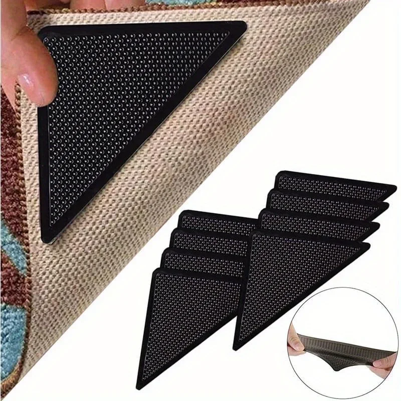 4/8Pcs Reusable Rug Gripper Anti-skid Rubber Mat Triangle Washable Non Slip Patch Tape for Tile Floors Carpets Corners Pad