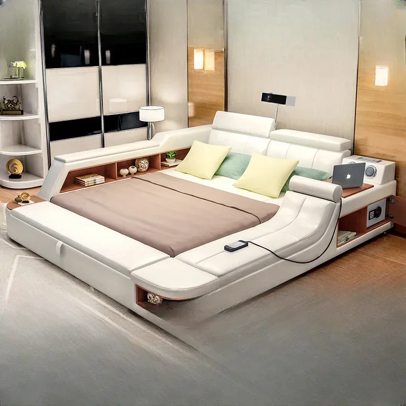 Telai letto Queen Size Moderni di fascia alta Massaggianti bianchi Telai letto matrimoniali Queen Mobili modulari multifunzionali Cama matrimoniale