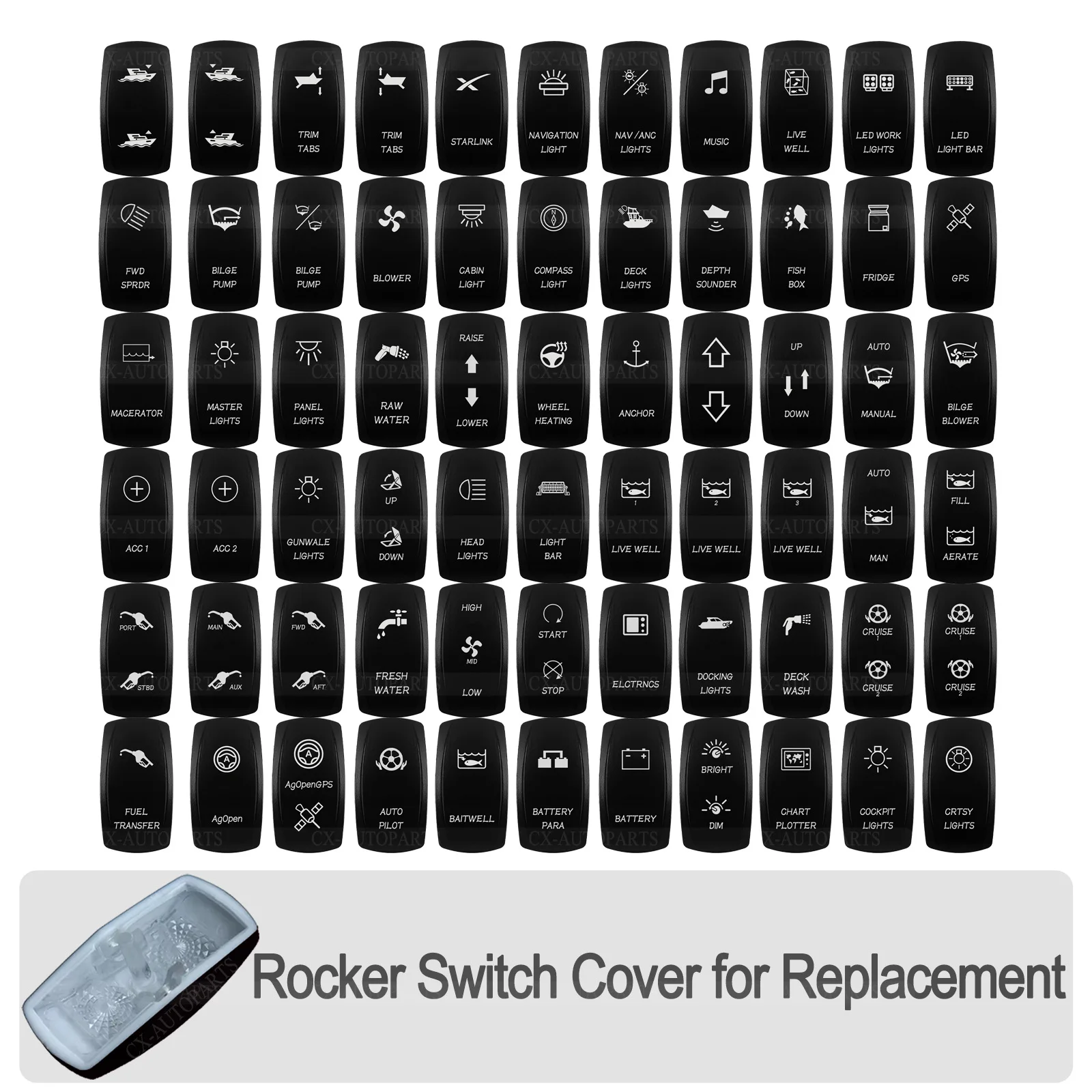 Laser-Engravable Rocker Switch Cap (No Body) - Switch Actuator Cover Replacement for 12V 24V Car Boat ATV Carling ARB Narva