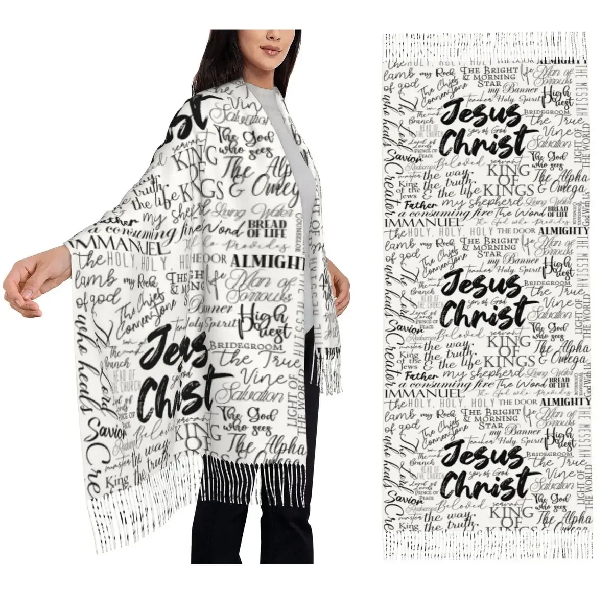 Customization The Names Of God Yeshua Jesus Christian Scarf Tassel Scarves Women Soft Warm Shawls And Wraps Long Fall Winter Sha
