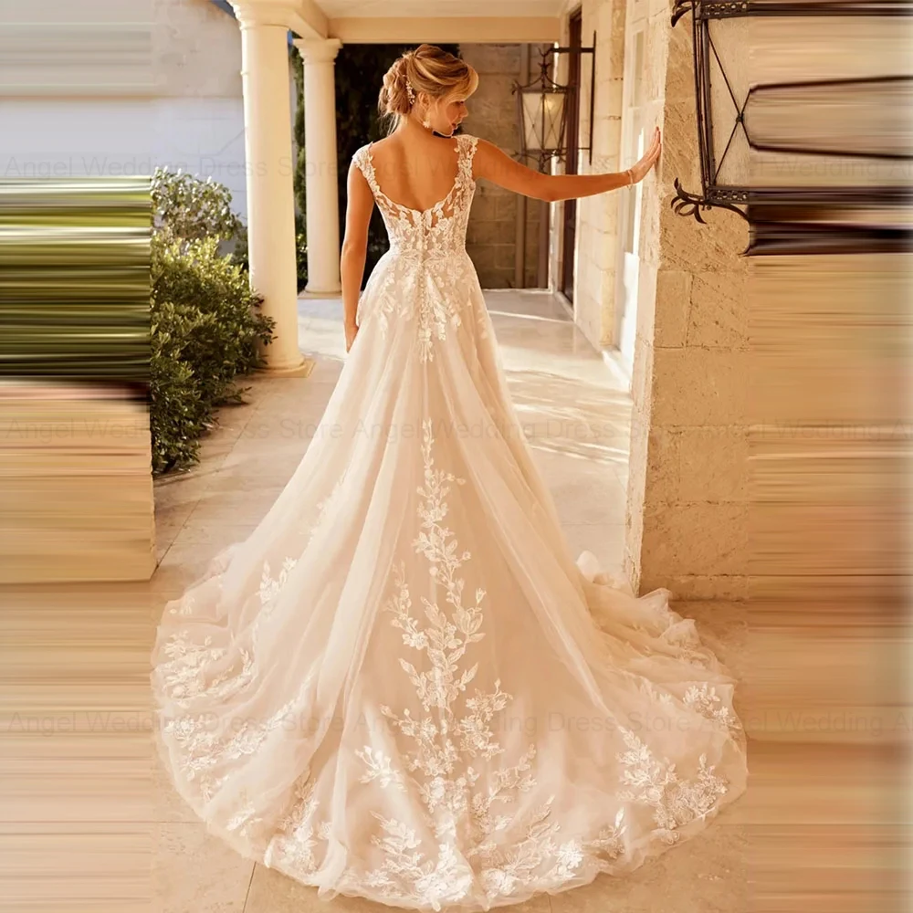 ANGEL Customized Elegant Wedding Dress For Women 2026 V-Neck Cap Sleeve Lace Appliques Vestido De Noiva With Button Sweep Train
