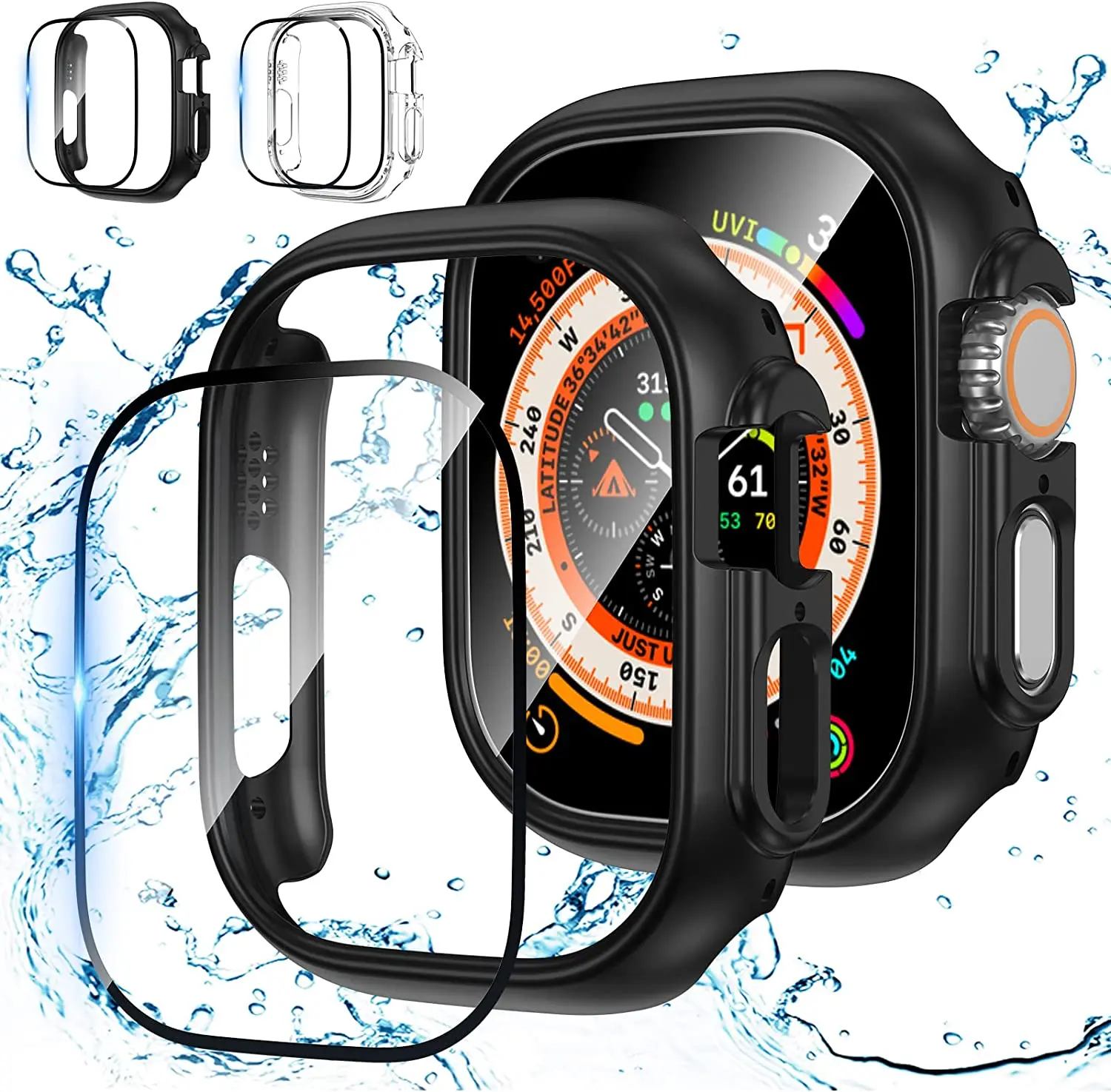 

Screen Protector for Apple Watch Case 49mm Accessories Anti-Fog Tempered Glass+Hard PC Protector Bumper Cover Apple watch Ultra