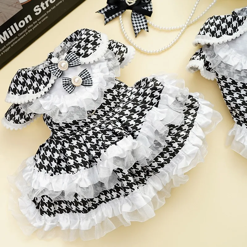 

Black Plaid Puppy Dress Little Fragrant Dog Clothes Summer Cat Teddy Pullover Bichon Frise Princess Skirt Pet Supplies